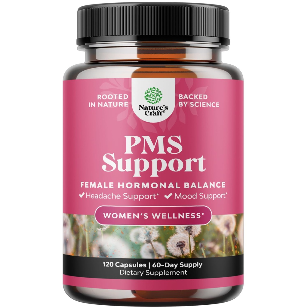 PMS Suplemen Dukungan untuk Perempuan - Keseimbangan Hormone untuk Perempuan & Menstrual Ketidaknyamanan dengan DIM, Chasteberry, Black Cohh & Ashwagandha - untuk Periode Kemudahan, Menopause Bloating, Mood Swing - 120 Ct