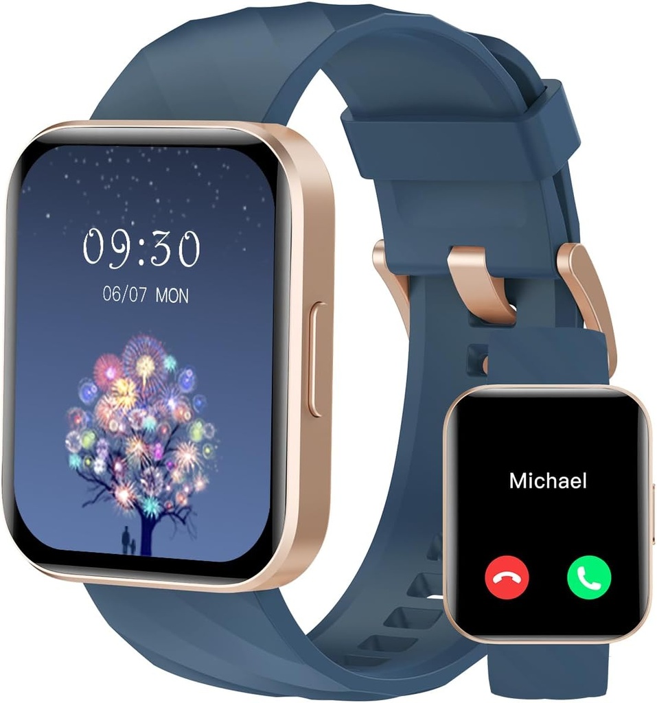 RUIMEN Smart Watches for Women (Answer / Make Calls) Compatible with iPhone / Android Phones, 1.85 "HD Screen Fitness Heart Tracker Monitor 100 + Sports Tracker Watch Waterproof (Blue)