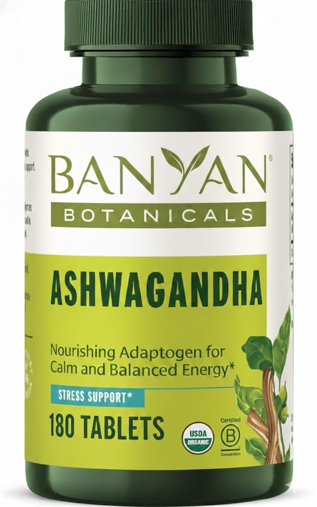 Banyan Botanicals Ashwagandha Tablet - Root Organik Ashwagandha - Adaptogen Herbal Berpusat untuk Dukungan Energi Alam dan Stress Dukungan * - 180 Tablet - Non-GMO Disediakan Vegan