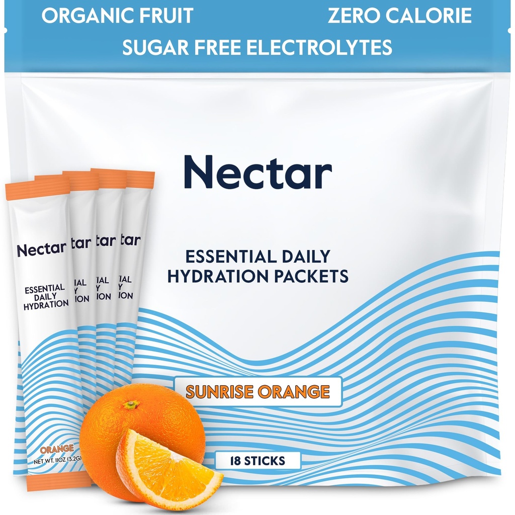 Paket Hidration Nektar - Paket Bubuk Elektrolytes - Tanpa Gula atau Kalori - Pound Buah Organik harian IV Elektrolit Powder untuk Relief Dehydration dan Rehydration Rapid (Orange 18 Pack)