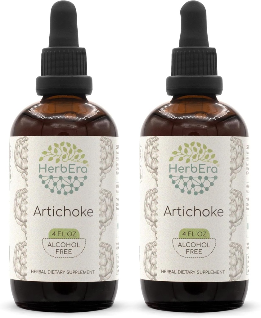 HerbEra Artichoke B120 (2pcs) Alcohol-Free Herbal Extract Tincture, konsentrasi Liquid Drops Natural Artichoke (----ara riymus) Leaf kering (2x4 fl oz)