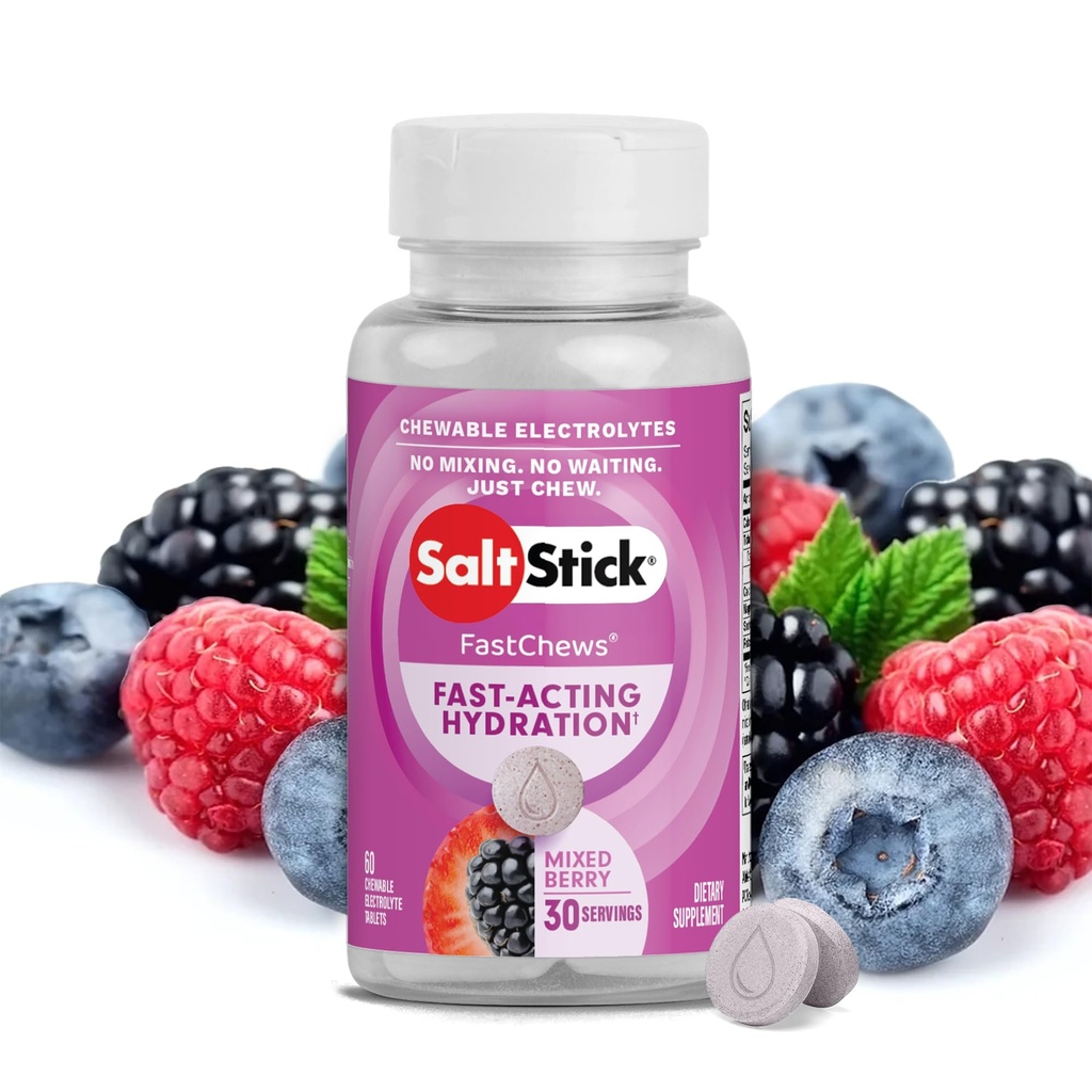 SaltStick Electrolite FastChews - 60 Mixed Berry Chewable Electrolytes - Salt Tablets for Running and Hydration, Electrolite Chews - 60 Count
