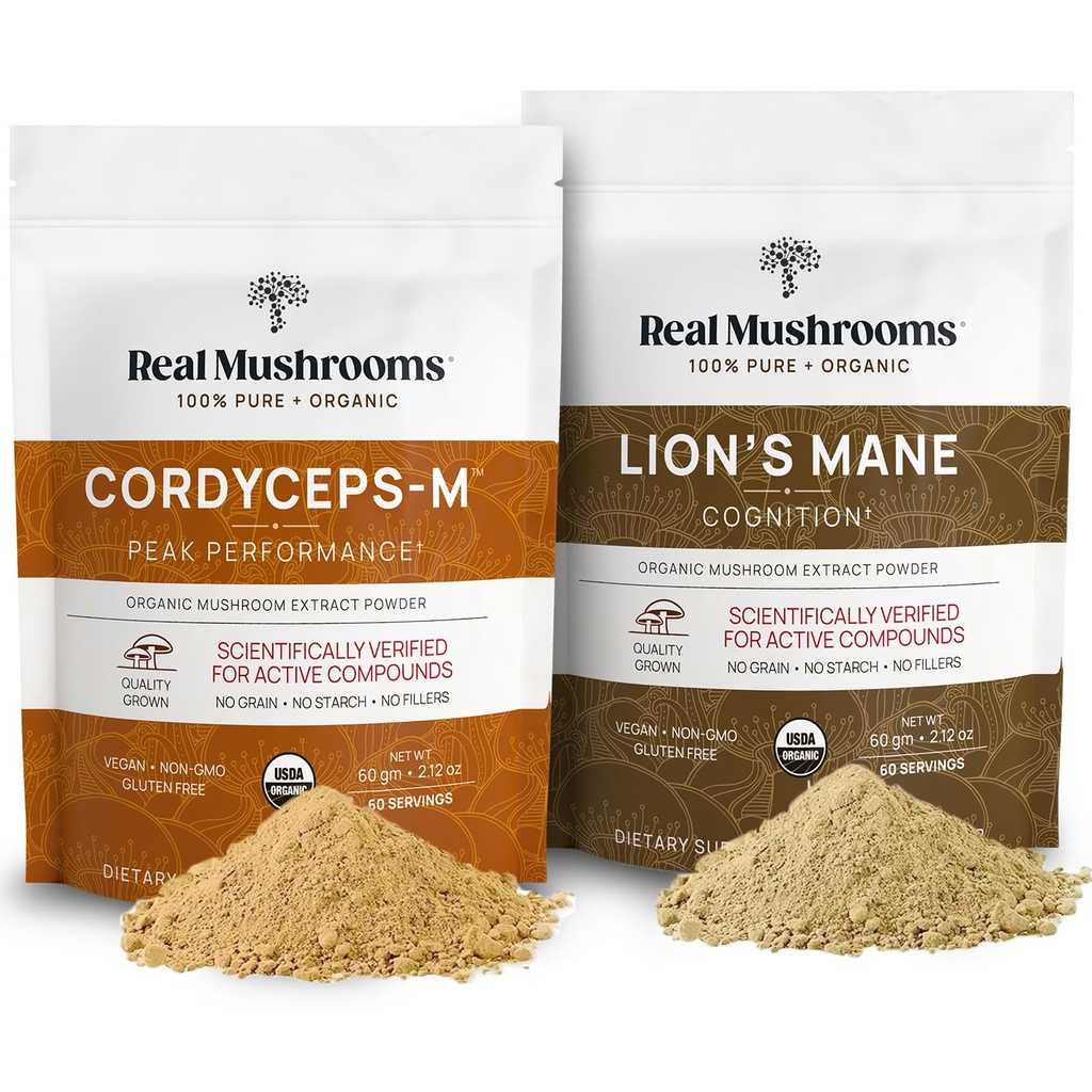 Lions Mane (60g) dan Cordyceps (60g) Mushroom Extract Powder Bundle