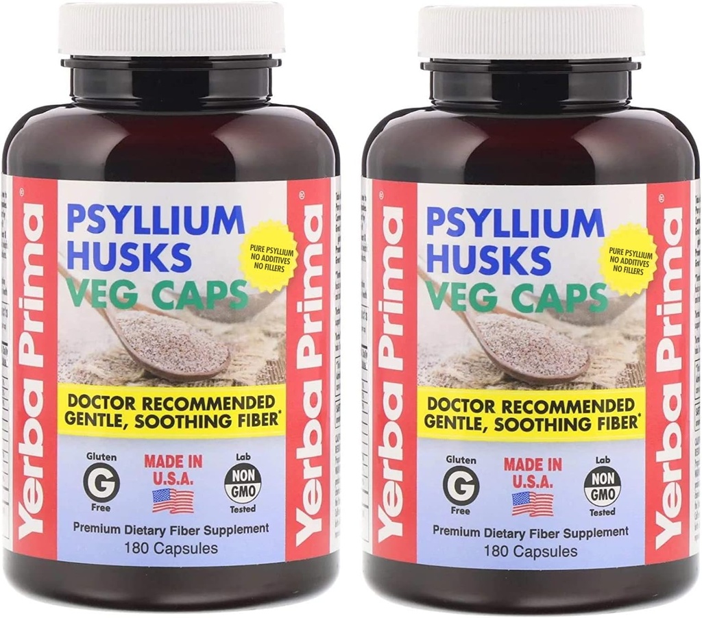 Yerba Prima Psyllium Husks Fiber Veg Caps - 180 (Paket 2)