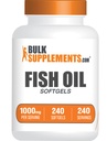 Suplemen BulkSuplements.com Fish Oil 1000mg Softgels - Persediaan Minyak Ikan, Omega 3 Suplemen - Gluten Bebas, 1 Softgel per Serving, 240 Count (Paket 1)