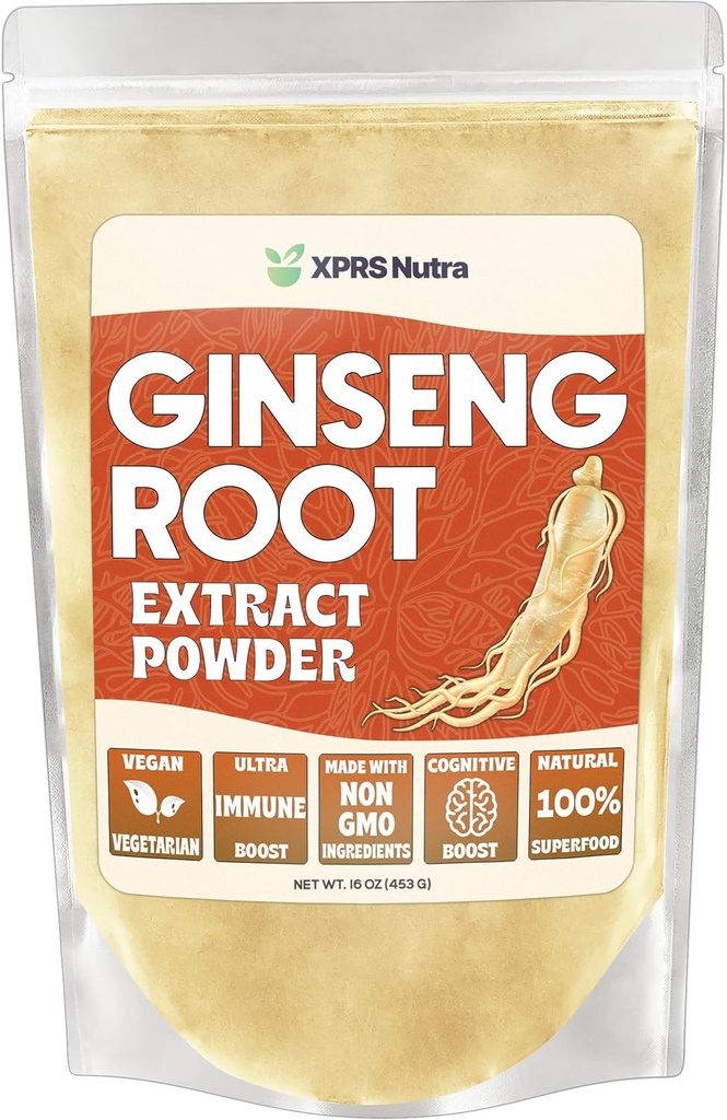 XPRS Nutra Ginseng Root Extract Powder - Ginseng Powder Support Fungsi Kognitive, Fisik Performance, dan Sistem Imune - Vegan Friendly Panax Ginseng dalam Form Powder (16 Ounce)