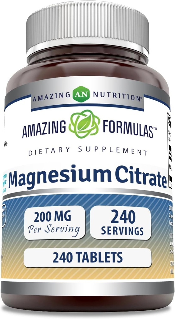 Amazing Formulas Magnesium Citrate = = 124; 200 Mg Tablet 12.4; Mineral Supplement 126; Non-GMO 124; Gluten Free 124; Made in USA (1 Pack, 240 Count)
