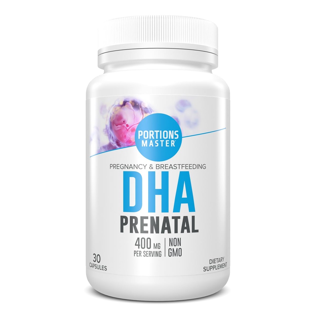 Portions Master DHA Prenatal, renatal Omega-3 Tambahan dengan 300 mg DHA, Mendukung Pembangunan Otak & Mata, Pregnancy & Breastfed Non- GMO, Gluten- Free (30 Softgels)
