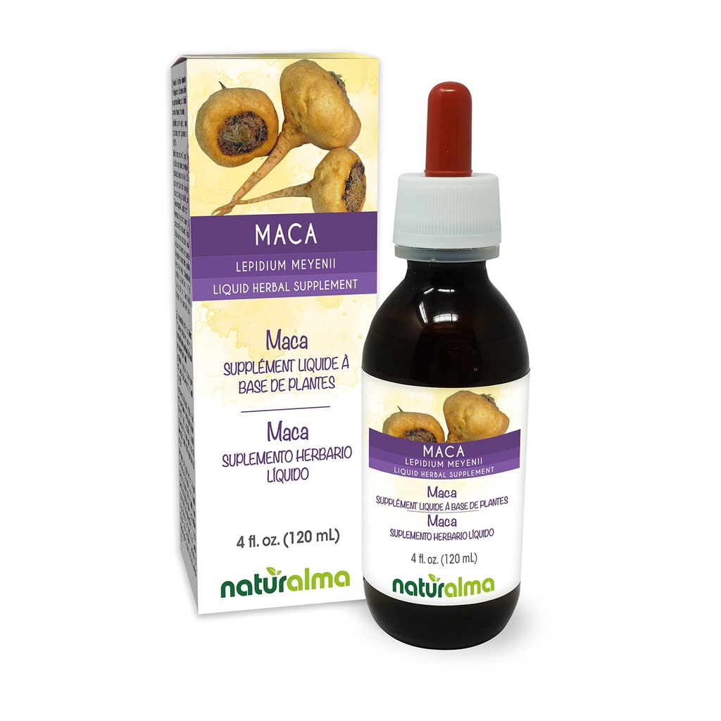 Natualma Maca atau Peru Ginseng (Lepidium Meyenui atau L. Peruvianum) Root Alcohol- Free Tincture - 4 fl oz Liquid Extract in Drops - Herbal Supplemen - Vegan