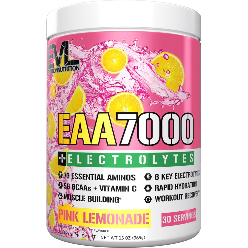 EAA7000 + Electrolytes Evlution - Pra & Post Workout Powder - Pembangunan Muscle + Recovery Suplement - 7g EAS + 5g BCAAs + 6 Key Electrolytes - Rapid Hydration - 30 Servings - Pink Lemonade