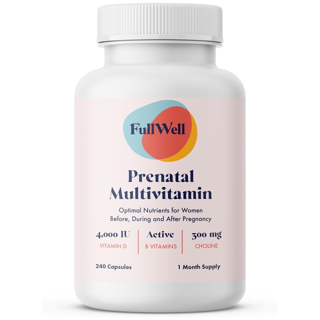 FullWell Women's Prenatal Multivitamin - Healthy Pregnancy Support - Contains Choline & Folate - Supports Fetal Growth & Brain Development* - 240 Count (30 Servings)