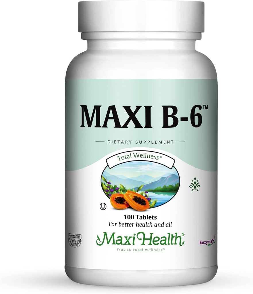 Maxi Health B-6 - Vitamin B6- 100 mg Cardiovaskular Health - 100 tablet - Kosher (100 Count)