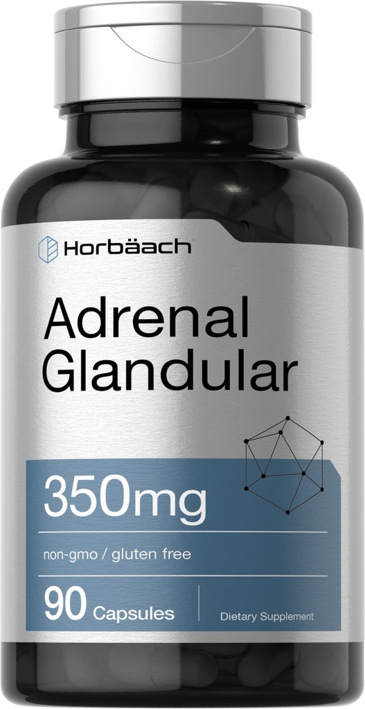 Horbäach Raw Adrenal Glandular 124; 350 mg 124; 90 Capsules 14; Non-GMO, Gluten Free Suplemen