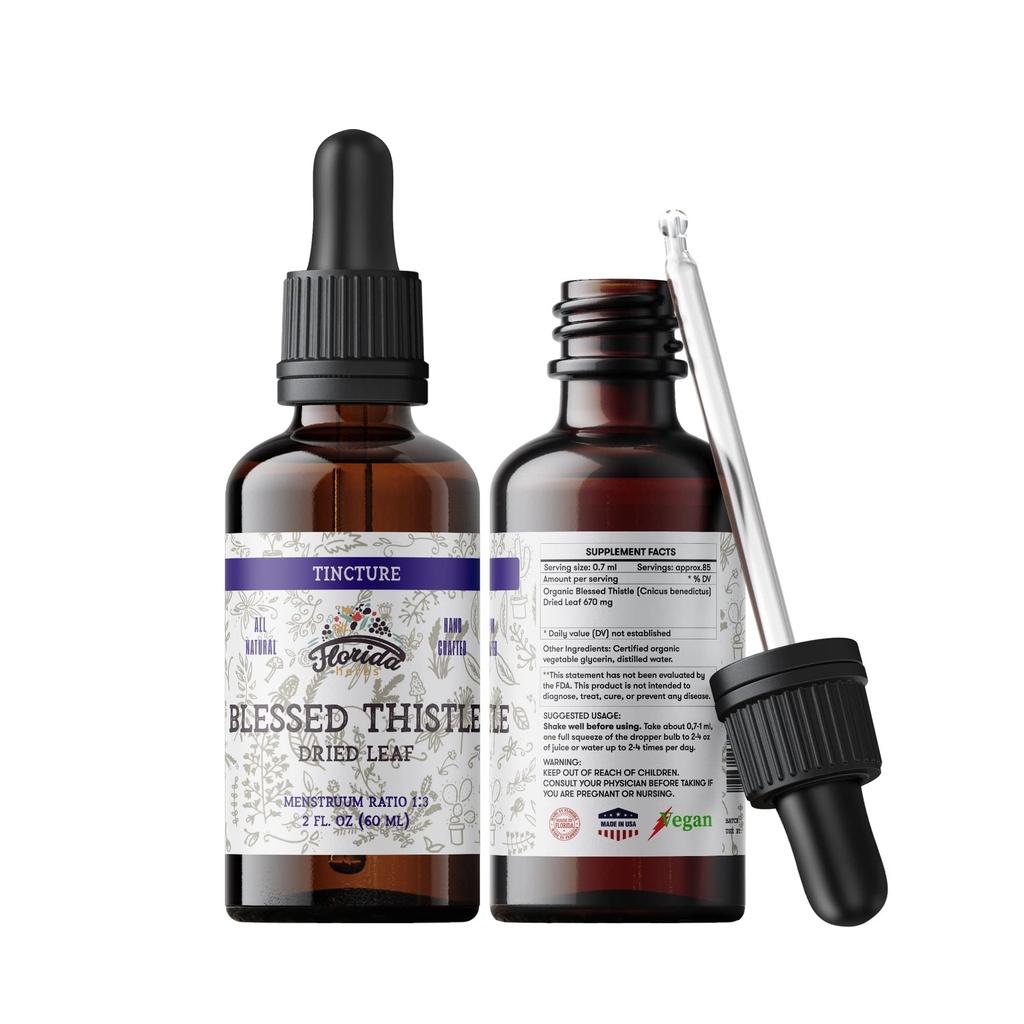 Terberkati Thistle Tarture, Organik Diberkati Ekstrak Thistle (Cnicus benedictus) Herbal Suplemen, Non-GMO di Cold- Menekan Organik Glycerin, 700 mg, 2 oz (60 ml)