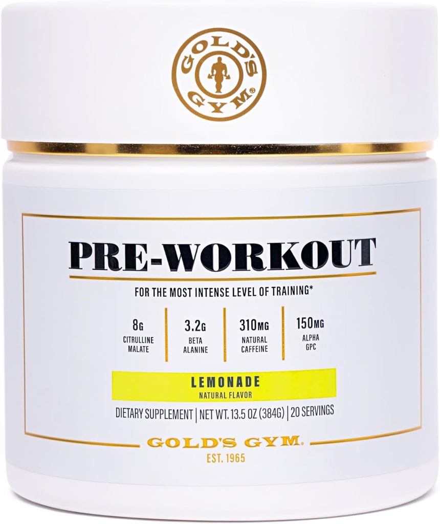 Gold 's Gym Nutrition Pre- Workout Powder 124; Soy-Free, Keto, Vegan Pre- Workout dengan Green Coffee Bean Natural Caffeine, L-Citrulline, Beta-Alanine, dan Antioxidants, 20 Servings (Lemonade)