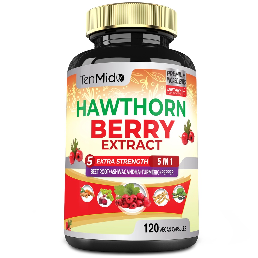 Hawthorn Berry Tambahan Capsules - 120 Vegan Capsules selama 4 bulan - Root Beet Terpadu, Ashwagandha, Curcumin Turmeric & Black Pepper