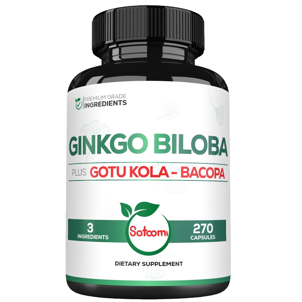 1520mg Ginkgo Biloba Suplemen dengan Gotu Kola Leaf, Bacopa Monnieri - 270 Kapsul - Dukungan Ekstra untuk Kesehatan Otak, Fungsi Memori, Komponen & Vision - 3 Bulan Suppply