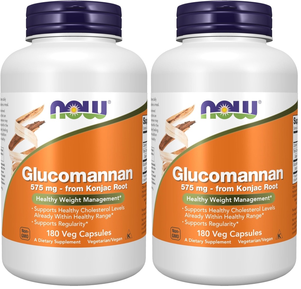 Now Foods Suplemen, Glucomannan (Amorophallus konjac) 575 mg, Supports Regularitas *, Healthy Weight Management *, 180 Veg Capsules (Paket 2)