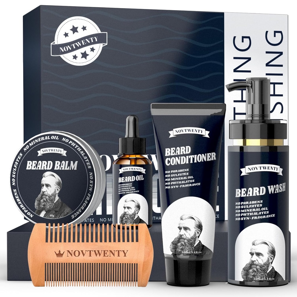 Perkembangan Jenggot - Tongkat Jenggot Pria dengan Ingredasi Natural, Termasuk Beard Wash, Beard Oil, Konditioner Beard, Beard Balm dan Beard Comb, Gift Set for Boykers Fathers