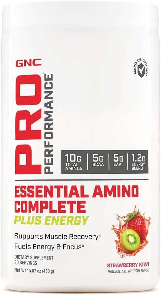 GNC Pro Performance Amino Complete Plus Energy, Supports Muscle Recovery, Strawberry Kiwi, 15.9 oz.