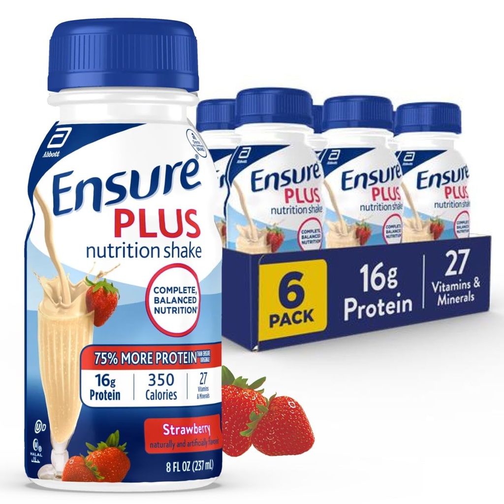 Pastikan Plus Strawberry Nutrition Shake 124; Meal Replacement Shake 124; Ready To Drink 124; 16g Protein dan 27 Vitamin dan Mineral 124; 8 flf oz - 6 Pack