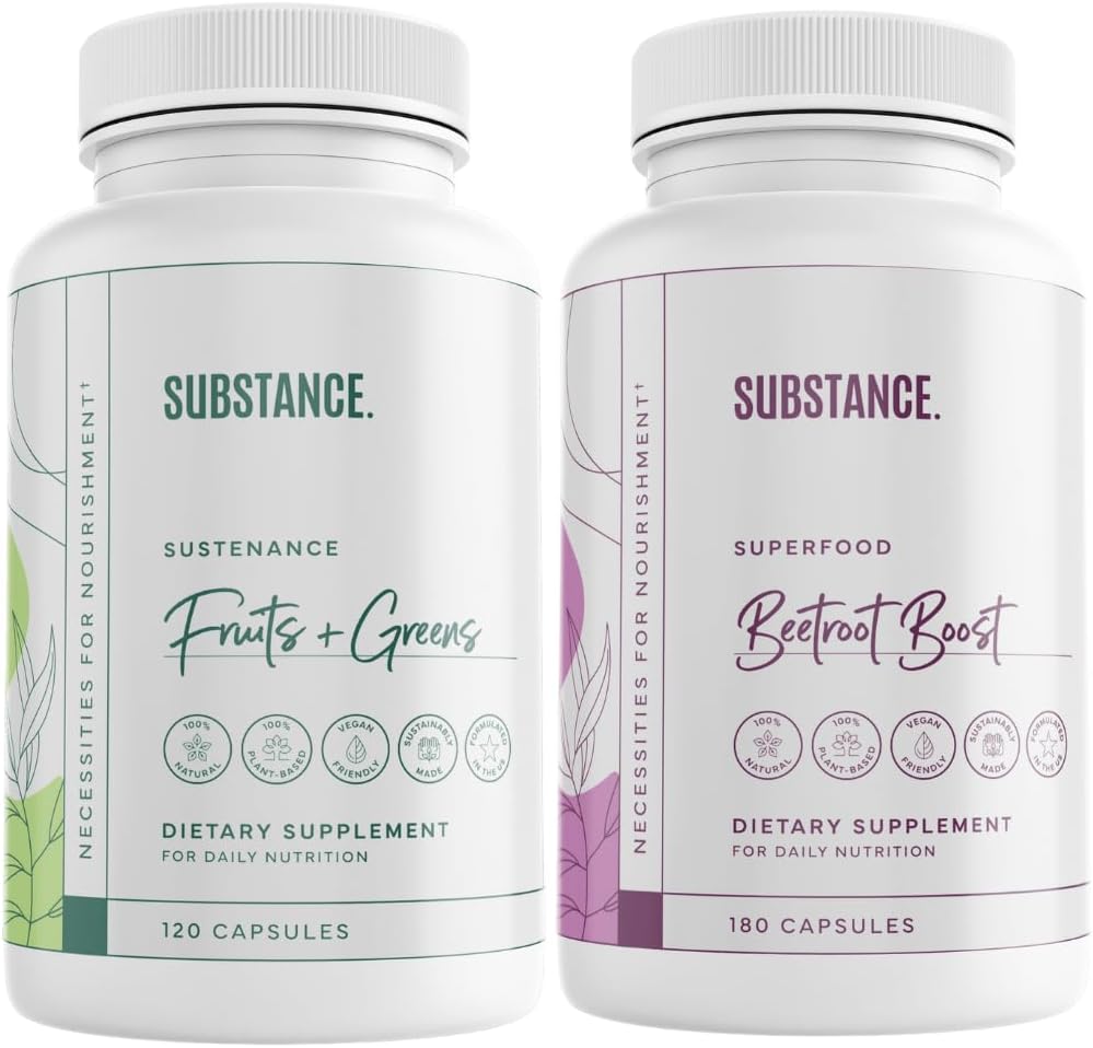 SUBSTANCE. Bundle: Nature 's Suproviment Daily Fruits & Vegies (120 Kapsules) + Beetroot Boost (180 Capsules) - Natural Energy Boost & Overall Wellness - US Made, Vegan-Friendly