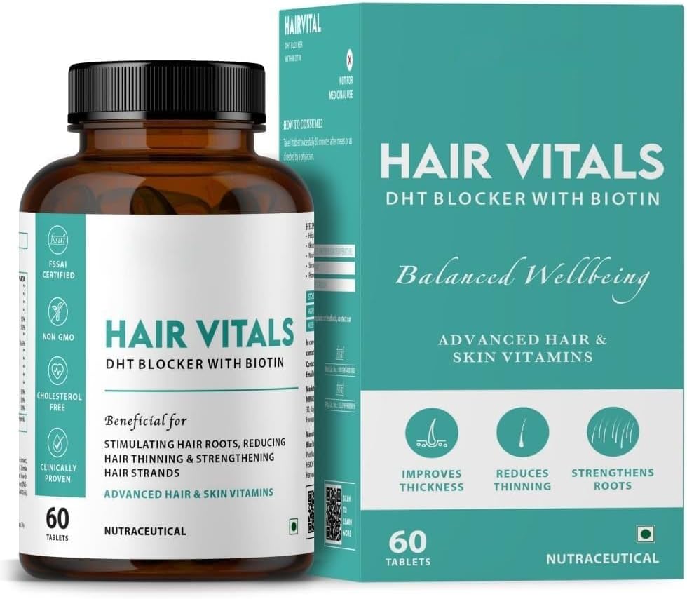 Vitals DHT Blocker Generik dengan Biotin Tablet- Suplemen Rambut dengan Beta- Sitosterol 124; Rambut Vitamin untuk Pria & Perempuan - 60 Tablet