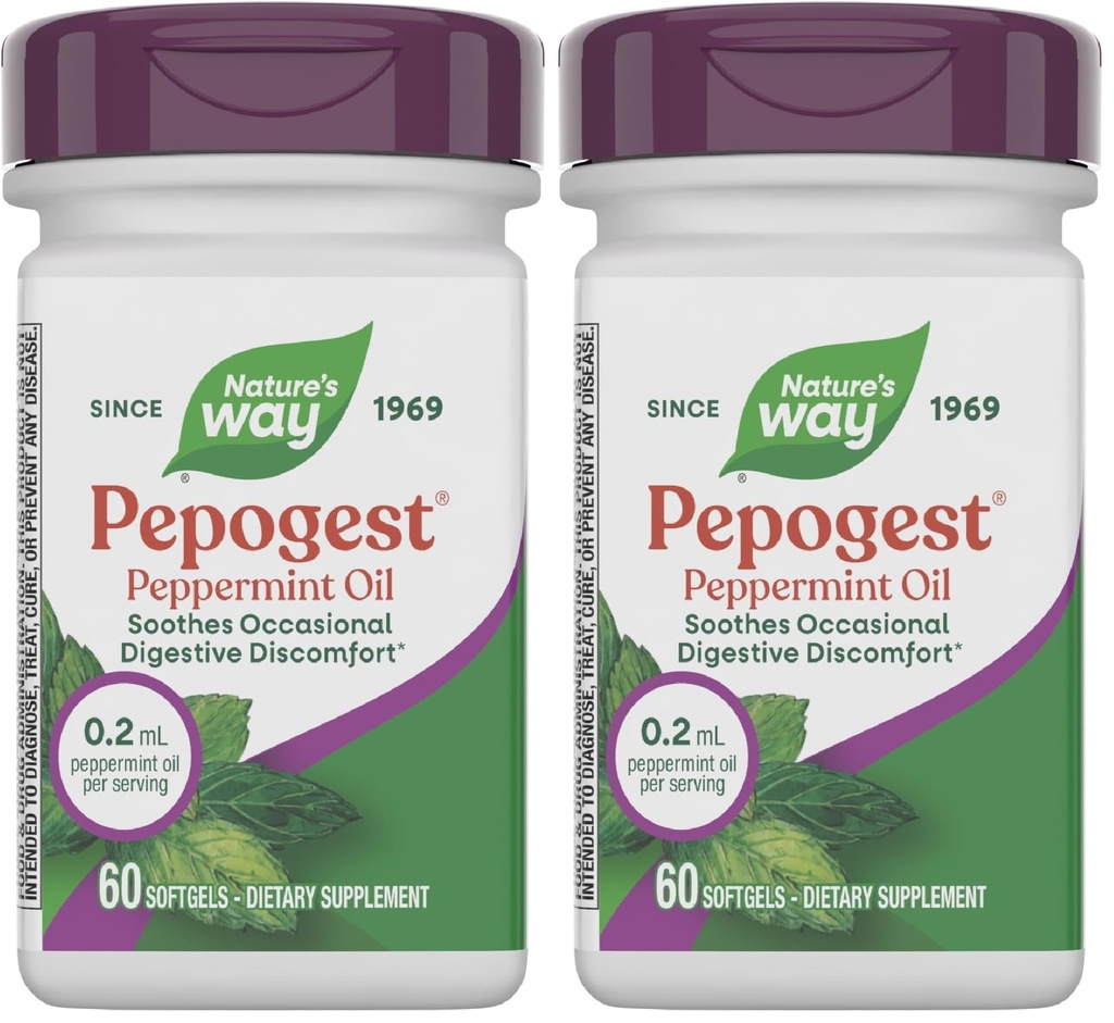 Nature 's Way Pepogest Peppermint Oil, Soothes Occational Gastrointestine Discomfort *, 60 Softgels (Paket 2)