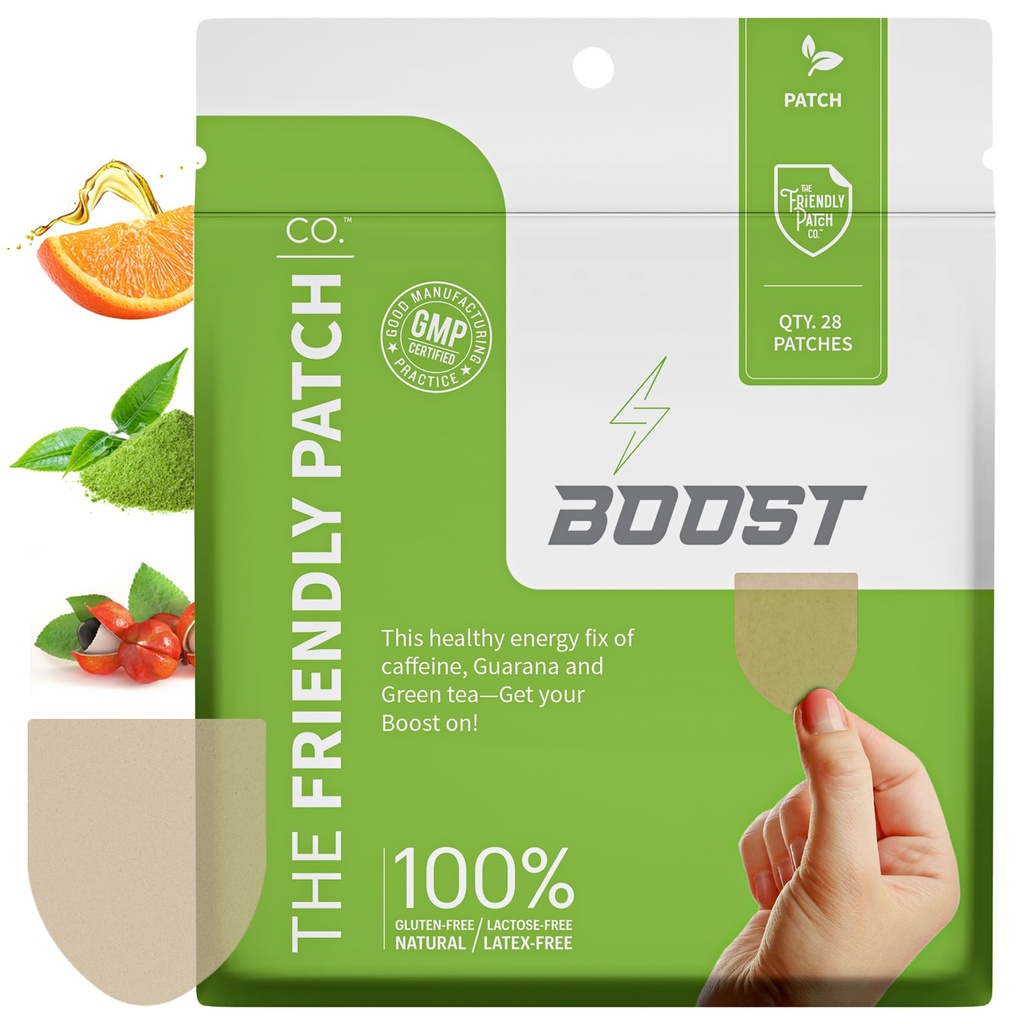 Patch Friendly Boost Energy Patch - 28 Hari Suply - Energi & Fokus Patch, Caffeine, Guarana - Clarity & Energy - Pembangkit, Fokus - Wellness Patch