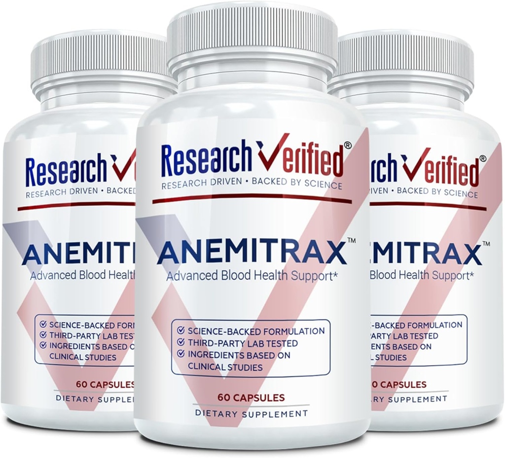 Research Verified Anemia Support - Replenish Iron, Regulate Hemolation, Improve Energy - Iron, Vitamin C, Vitamin A, B12, File, BioPerine - 180 Capsules - Vegan