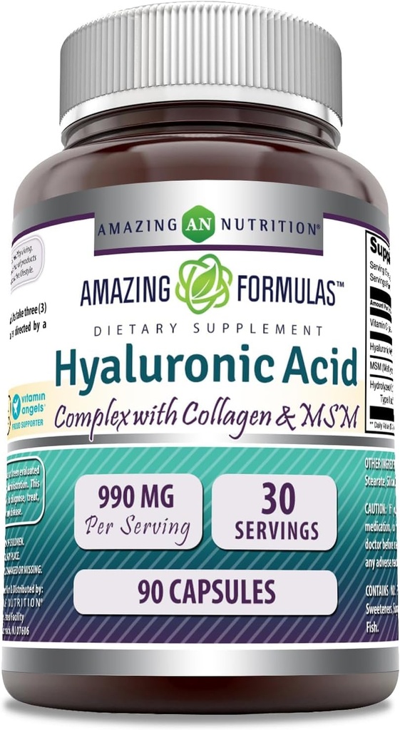 Menakjubkan Formula Hyaluronic Acid Super Complex dengan MSM, Collagen Type I & III, dan Vitamin C 14; 990 Mg 14; 90 Capsules Supplemen 12.4; Non-GMO 124; Gluten Free Slumpy 124; Dibuat di AS