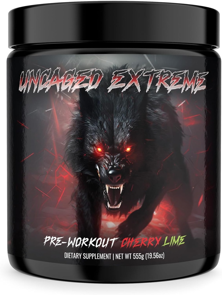 Uncaged Extreme Pre-Workout Powder - Extreme Energy, Focus, Nitric Oxide & Muscle Pump - Extreme Formula dengan L- Citrulline, Beta- Alanine, Rhodiola Rosea - 1.22 Pounds-Cherry Lime