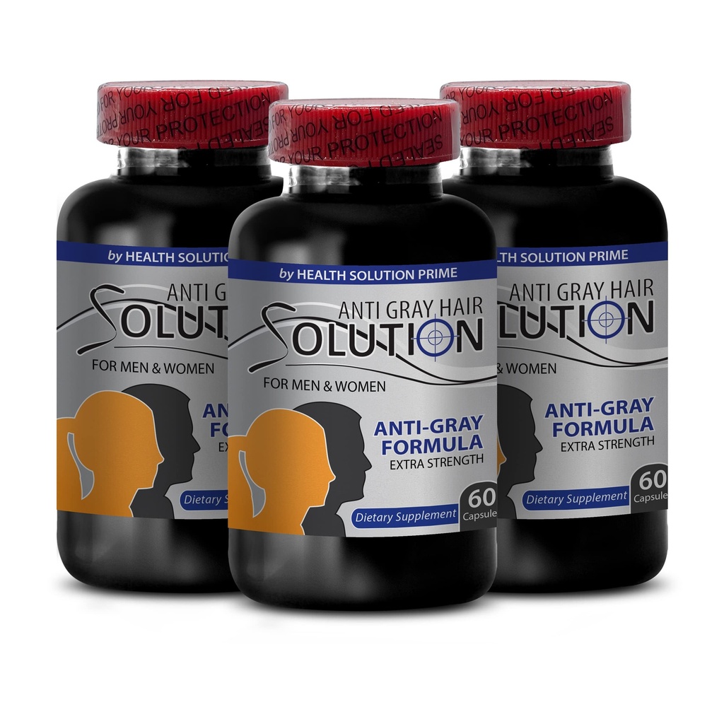 Vitamin b6 panthenic Acid - AntiGray Hair Solution - Gray Hair Reversal untuk Pria dan Wanita, Suplemen Rambut untuk Wanita, Warna Rambut Alam, Tambahan Biotin untuk Rambut, Melihat Pametto, 3 Bot 180 Caps