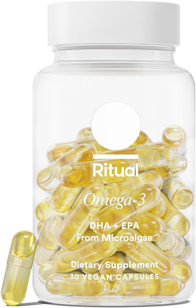 Ritual Omega 3 - Vegan - Science- Dibacked Dose dari DHA & EPA Fatty Acids dalam 2: 1 Rasio, Biovailable, Brain and Heart Health Supp- Back, Sumpably Miralgae, 30 Day Supply