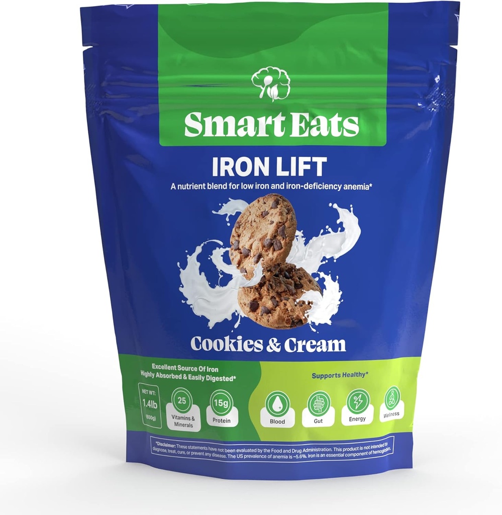 Smart Eats Iron Eleve, 124; Powder Iron Supplemen 124; Lebih Energi 124; Gentle Iron 14; Dukungan Rambut, Skin, Diskusi 124; Bagus untuk Anak-anak & Dewasa 124; Membuat Minuman Lezat / Smoothies 126; Cookies & Cream & Cream 124; 30 Scoops