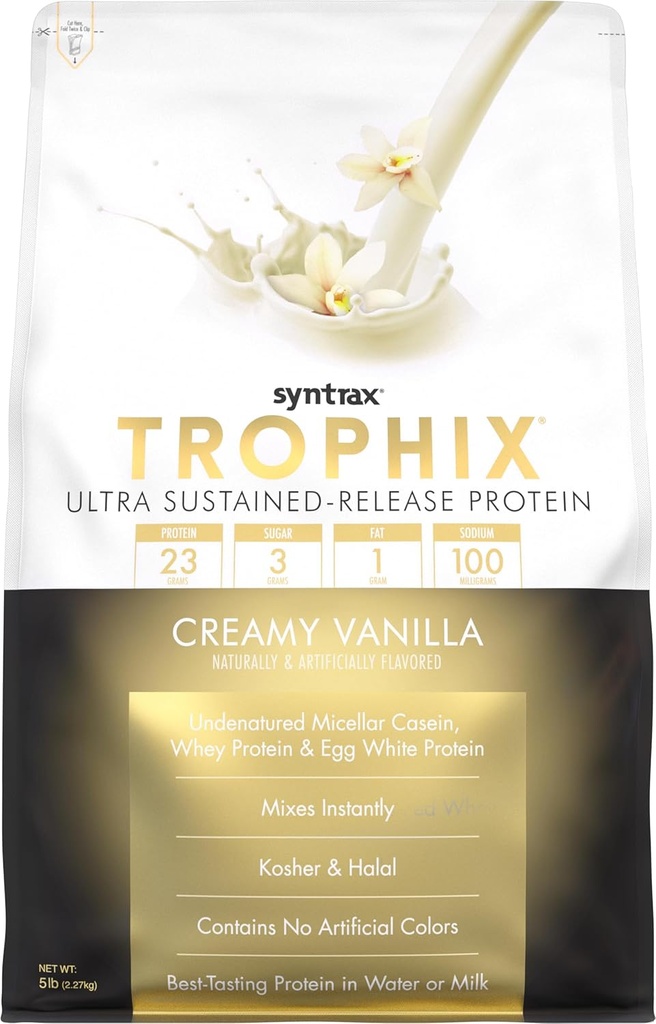 Syntrax Nutrection Trophix, Ultra Sumpined- Rilis Protein Powder Blend, Creamy Vanilla 5 pon, Real Vanilla Ben Specks