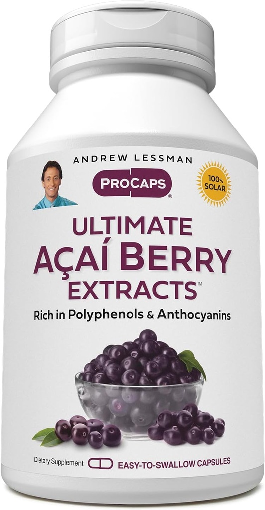 ANDREW LESSMAN Ultimate Açai Berry Extracts 60 Capsules - Delivers Standardisasi, Anti- Oxidant Rich, Benevious Acai Berry Constituents. Tinggi-Potensi Blend. Perlindungan senyawa. Tidak Ada Alamat