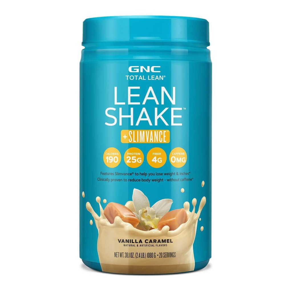 GNC Total Lean Shake + Slimvance, Kafeine Free Protein Powder, Membantu Mengurangi Berat Tubuh, Vanilla Caramel, 20 Hamba