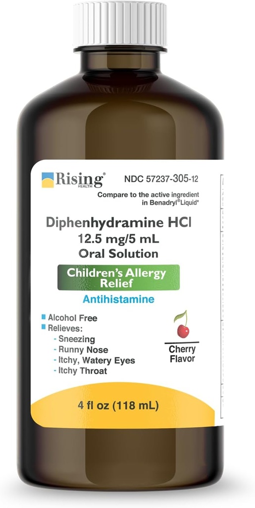Riising Health - Allergy Relief Medicine with Diphenhydramine HCl 12.5mg / 5ml - Kids 'Allergy Syrup for Syrop Like Runny Nose, Itchy Eyes & More