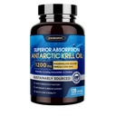 Krill Oil 1200 mg Omega 3 Suplemen, Krill Oil Omega 3 dengan EPA Absorpsi Tinggi, DHA, Astaxanthin & Phospholipids, Supports Heart & Joint Health, No Fishy Aftertaste - 120 Softgels (60 Pelayan)