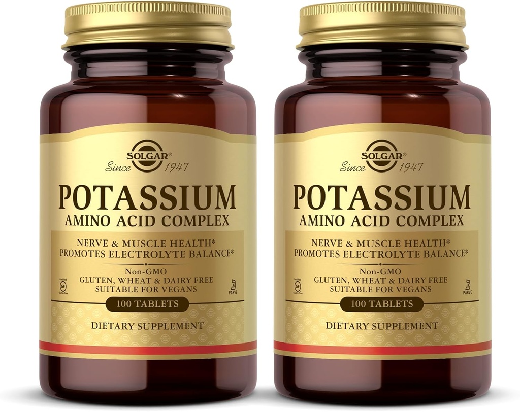 Solgar Potasium Amino Acid Complex - 100 Tablets, Paket 2 - Promotres Keseimbangan - Non-GMO, Vegan, Gluten Free, Dairy Free, Kosher - 200 Total pelayan
