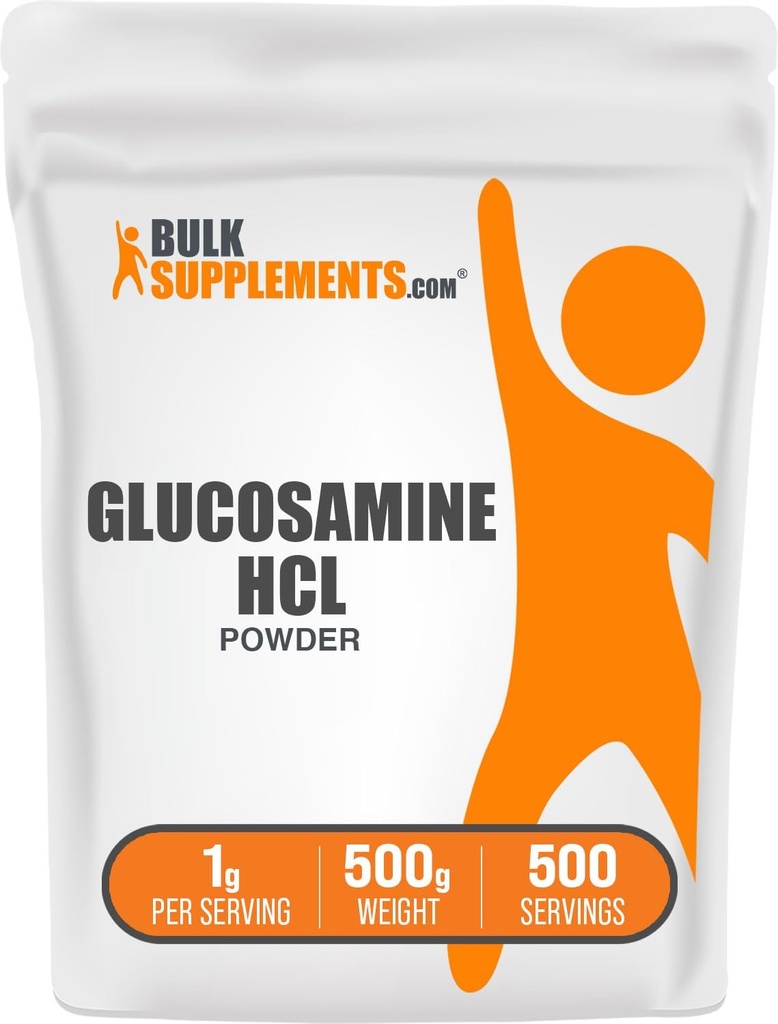 BulkSuplements.com Glucosamin HCI Powder - Glucosamine Suplemen, Dukungan Bersama - Gluten Bebas, 1g per Serving, 500g (1.1 lbs) (Paket 1)