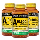 MASON NATURAL Vitamin A 3.000 mcg (10.000 IU) dari Fish Liver Oil, Supports Vision & Ammune Health, 100 Softgeels, Paket 3