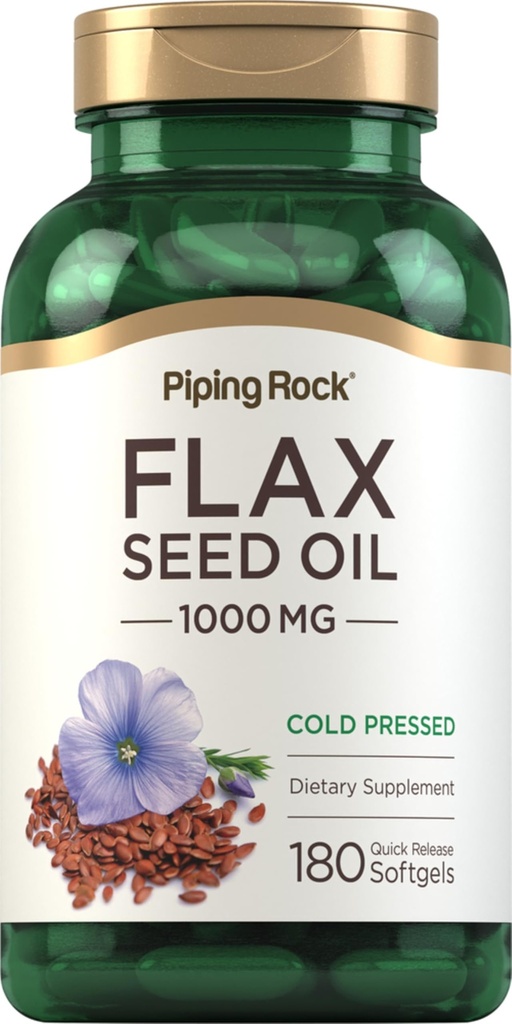 Piping Rock Flaxseed Oil 1000mg Softgel Capsules 124; 180 Count 124; Cold Press Suplement 12.4; Non- GMO, Gluten Free