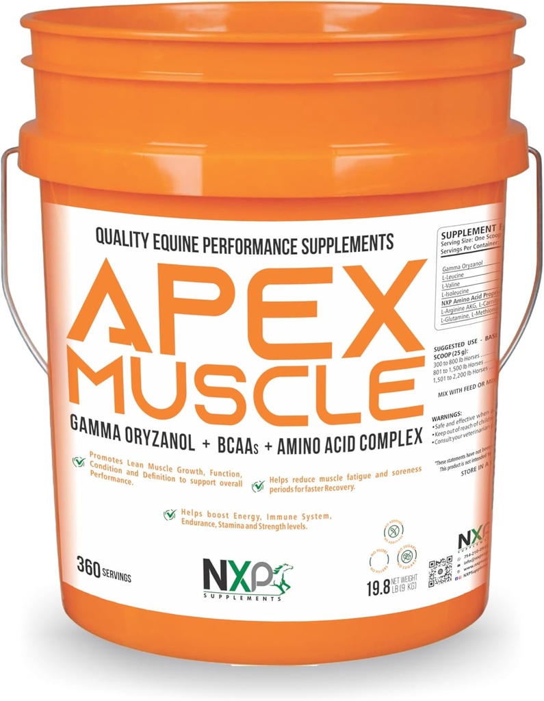 ApEX Muscle, Body & Power Builder for Horses - Energy, Endurance, Stamina, Recovery Dupport - Gamma Oryzanol BCAA Amino Acids Lysine Carnitine L- Arginine AKG 19.8 lb (360 Servis)