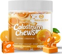 Colostrum Chews Supplement with progrants for Gut Health, Bloating, Imune Dupport, Skin, Hair Growth and Beauty - Orange Flavor (60 Serviings)