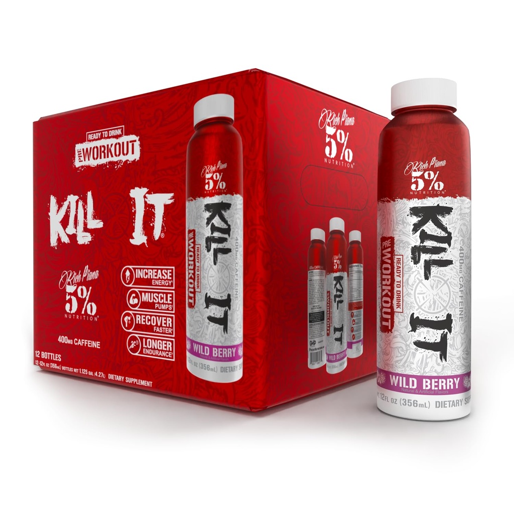 5% Nutrition Membunuh Ini Ready-to-Minum Tinggi Stim Pre Workout 124; 400mg Caffeine Minuman Kafein 124; Pompa Ekstrim, Endurance, Fokus & Hidration 124; Citrulline, Beta Alanine, Taurine 124; 12 Pack (Wild Berry)