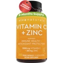 Viva Vitamin C dan Zinc Suplemen 1000mg - Zinc 20mg (250 Vevgie Capsules) - Tinggi-Potency & Vitamin C dengan Zinc untuk Dukungan Imune - Non-GMO, Gluten Free (8 Bulan Suppply)