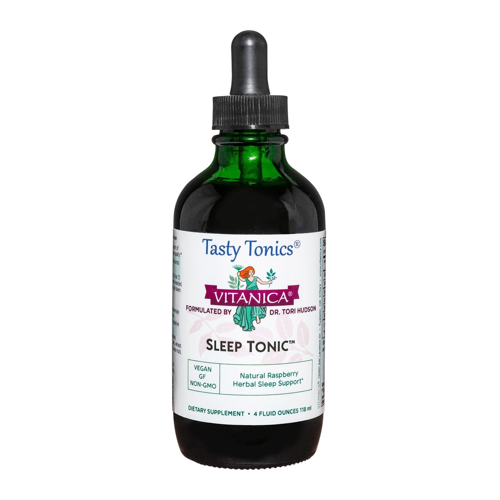 Vitanica Sleep Tonic, Natural Liquid Aid Supplemen, Dr. Formulation, Relaxation and Calm Dukles, Stress Relief, Valerian Root, Lemon Balm, Passion Flower, Vegan, 4 Ounce