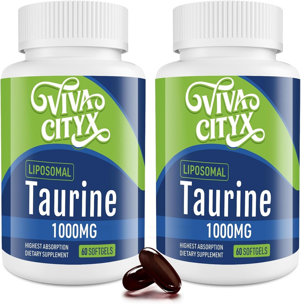 Taurine 1000mg - Lipomal Taurine Amino Acid Applement for Heart, Liver, and Brain, Longevity, Exercise - High Absorpsi, Vegan & Gluten Free (60 Softgels - 2 Pack)